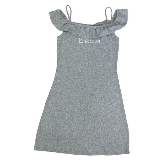 Bebe Gray Ribbed Knit Ruffle Strap Dress - Size S - Picture 3 of 7